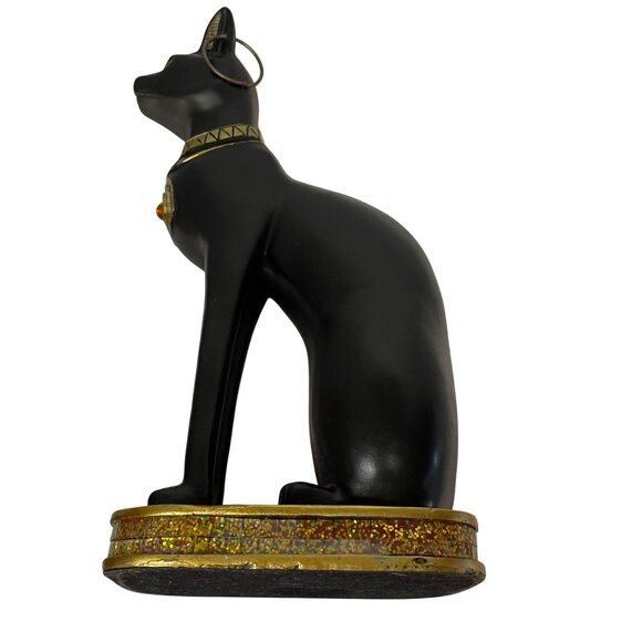 Egyptian-Style Black Cat Figurine With Gold Detailing Base - Picture 5 of 9